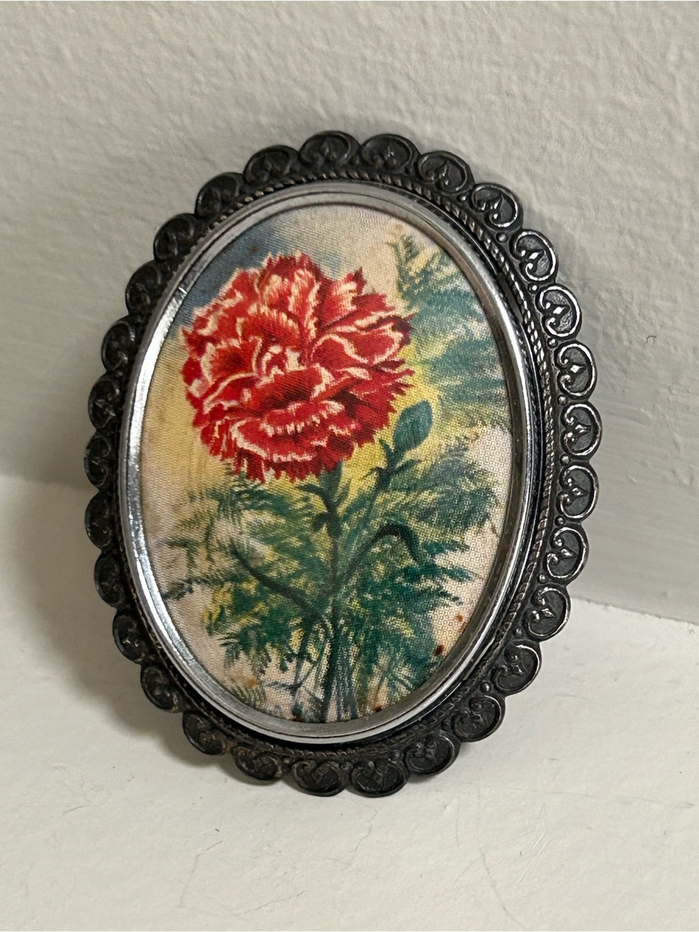 Oval Thomas L Mott Carnation Brooch